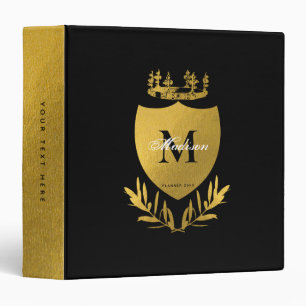 Black & Gold Royal Emblem Shield Monogram  Binder