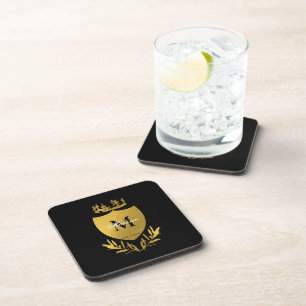 Black & Gold Royal Emblem Shield Monogram  Coaster