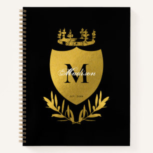 Black & Gold Royal Emblem Shield Monogram Notebook