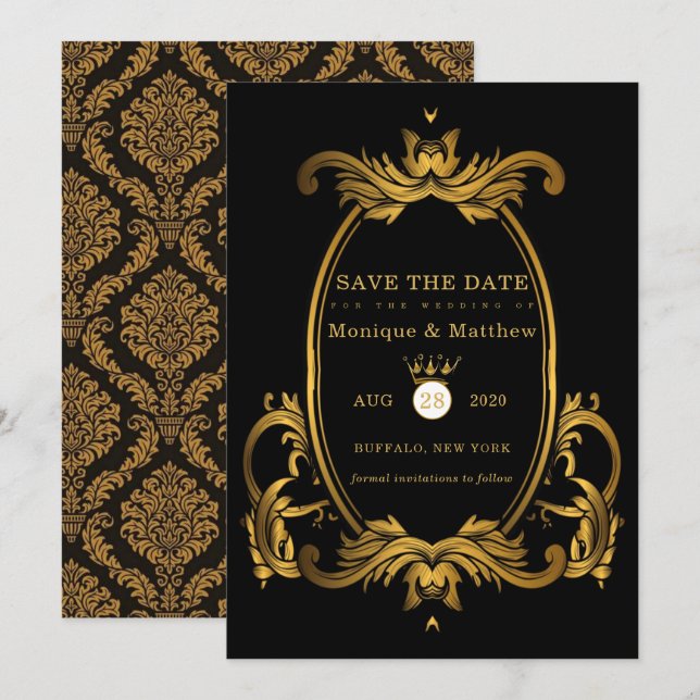 Black Gold Royal Wedding Save The Date Cards (Front/Back)