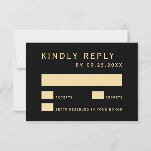 Black & Gold Rustic Gold Frame Ampersand Wedding RSVP Card (Front)