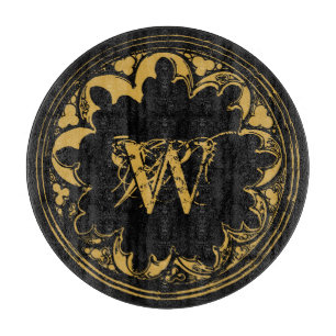 Black & Gold Rustic Vintage Distressed Monogram   Cutting Board