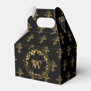 Black & Gold Rustic Vintage Distressed Monogram  Favor Box