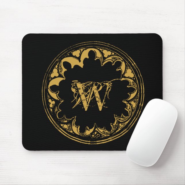 Black & Gold Rustic Vintage Distressed Monogram  Mouse Pad (With Mouse)