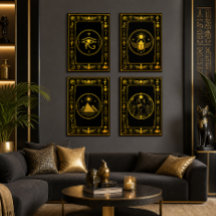Black Gold Sacred Egyptian Symbols Wall Art Set
