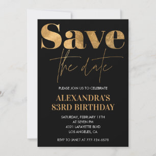 Black Gold Save the date 83rd birthday Invitation