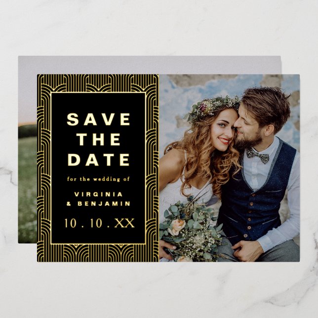 Black Gold Save The Date Foil Photo Card (Front/Back)