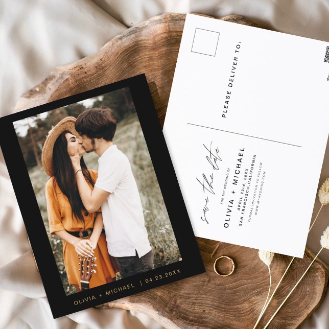 Black Gold Save the Date Postcard Photo Minimalist (Creator Uploaded)