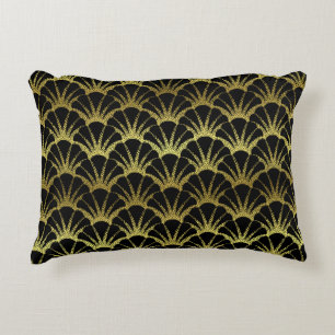 Black Gold Scallop Shells Classy Deco Scale Accent Pillow