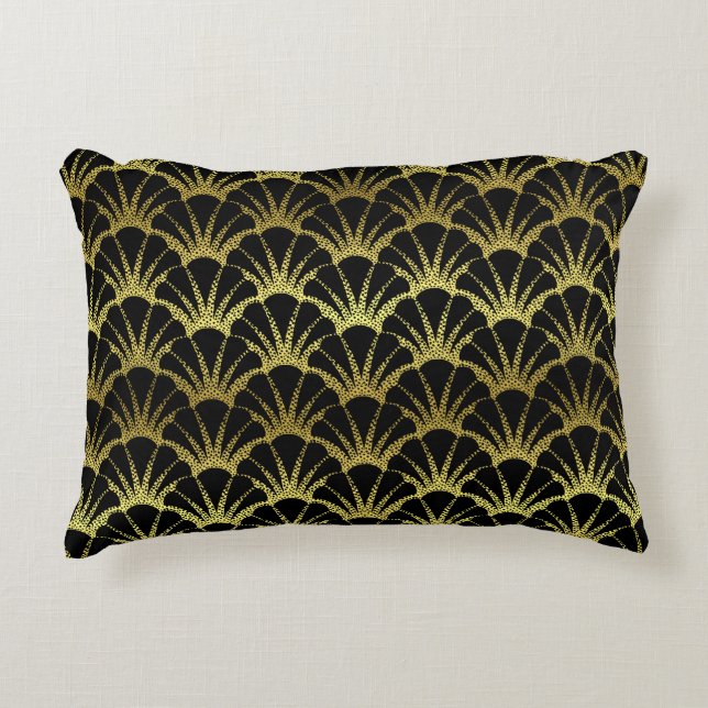Black Gold Scallop Shells Classy Deco Scale Accent Pillow (Front)
