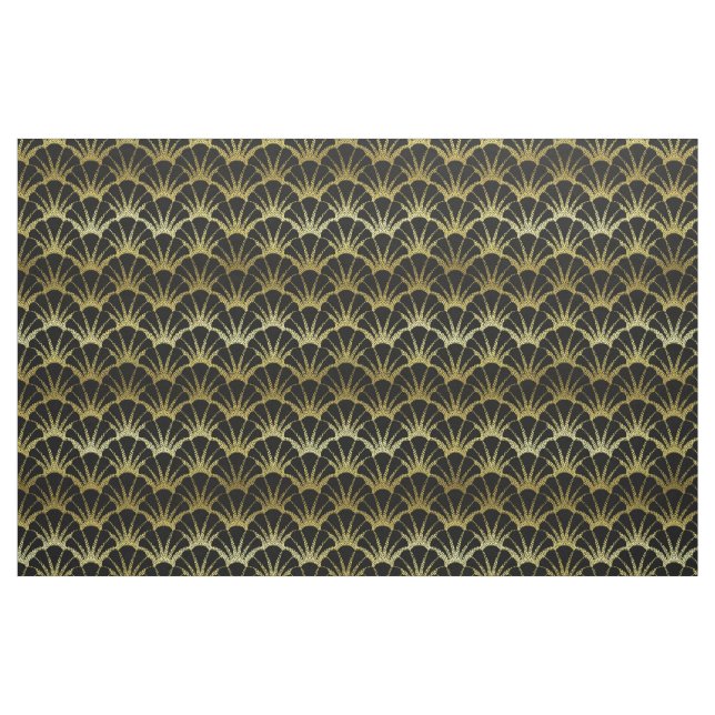 Black Gold Scallop Shells Classy Deco Scale Fabric (Yard)