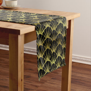 Black Gold Scallop Shells Classy Deco Scale Short Table Runner