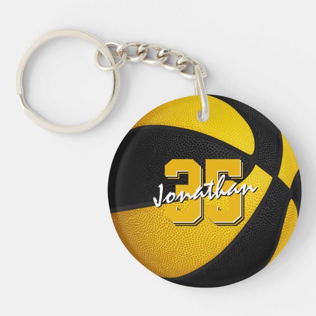 black gold school club team colours basketball keychain (Front)
