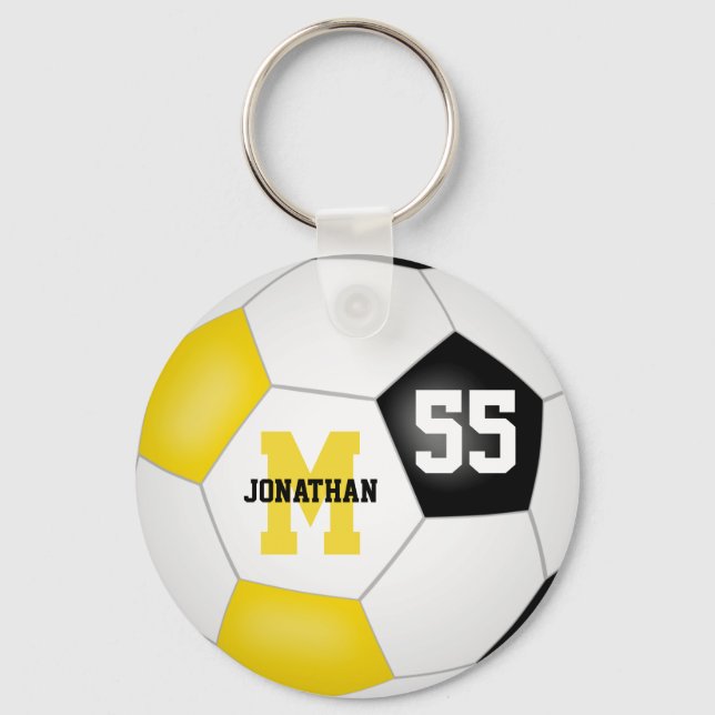 black gold school colours boys girls sports soccer keychain (Front)