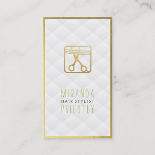 Black & Gold Scissors White Leather Hair Stylist Appointment Card