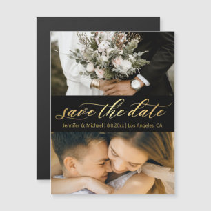 black gold script 2 photos save the date magnet