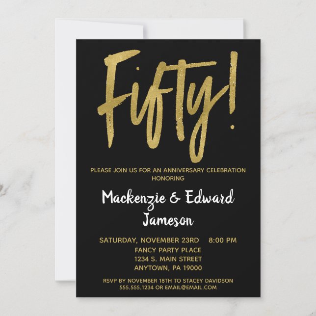 Black Gold Script 50th Anniversary Invitation (Devant)