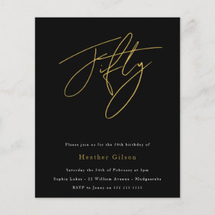 Black & Gold Script Budget 50th Birthday Invite