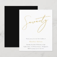 Black & Gold Script Budget 70th Birthday Invite