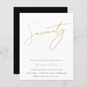 Black & Gold Script Budget 70th Birthday Invite