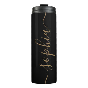 Black Gold Script Custom Thermal Tumbler