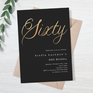 Black gold script elegant 60th birthday invitation