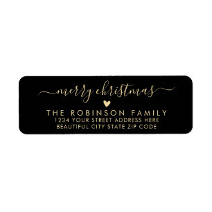 Black Gold Script Heart Christmas Return Address
