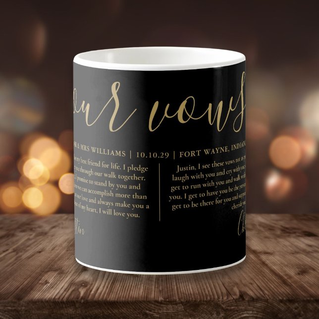 Black Gold Script His And Hers Photo Wedding Vows Coffee Mug (Creator Uploaded)