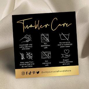 Black & Gold Script Logo Tumbler Cup Care Guide Square Business Card