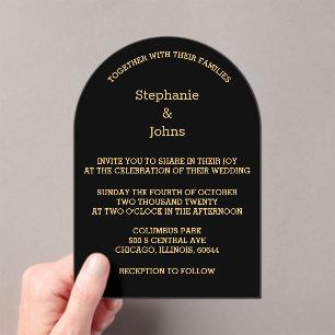 Black Gold Script Minimal Modern Elegant Wedding Acrylic Invitations