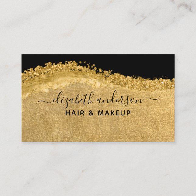 Black Gold Script Modern Glam Business Card (Front)