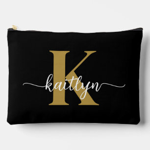 Black Gold Script Monogram Accessory Pouch