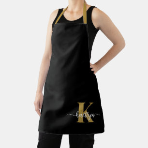 Black Gold Script Monogram Apron
