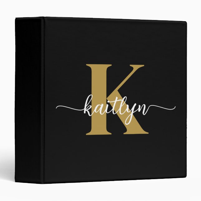 Black Gold Script Monogram Binder (Front/Spine)