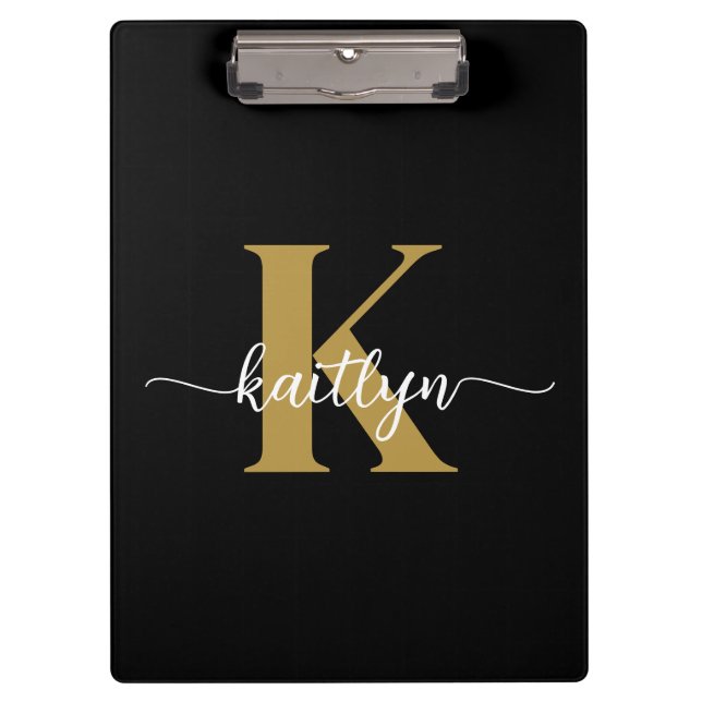 Black Gold Script Monogram Clipboard (Front)