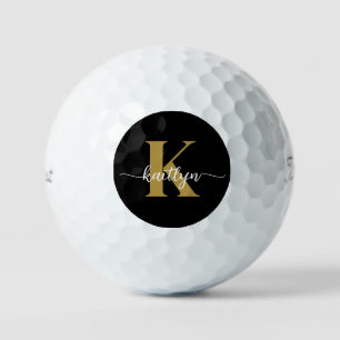 Black Gold Script Monogram Golf Balls