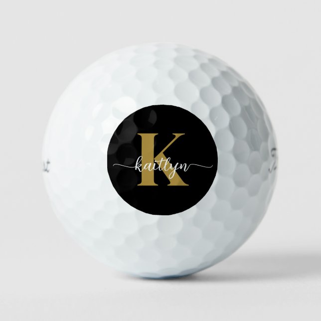 Black Gold Script Monogram Golf Balls (Front)