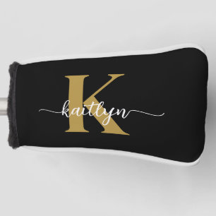 Black Gold Script Monogram Golf Head Cover