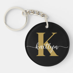 Black Gold Script Monogram Keychain