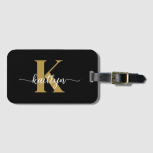Black Gold Script Monogram Luggage Tag