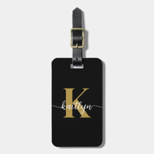 Black Gold Script Monogram Luggage Tag