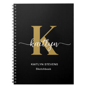 Black Gold Script Monogram Notebook