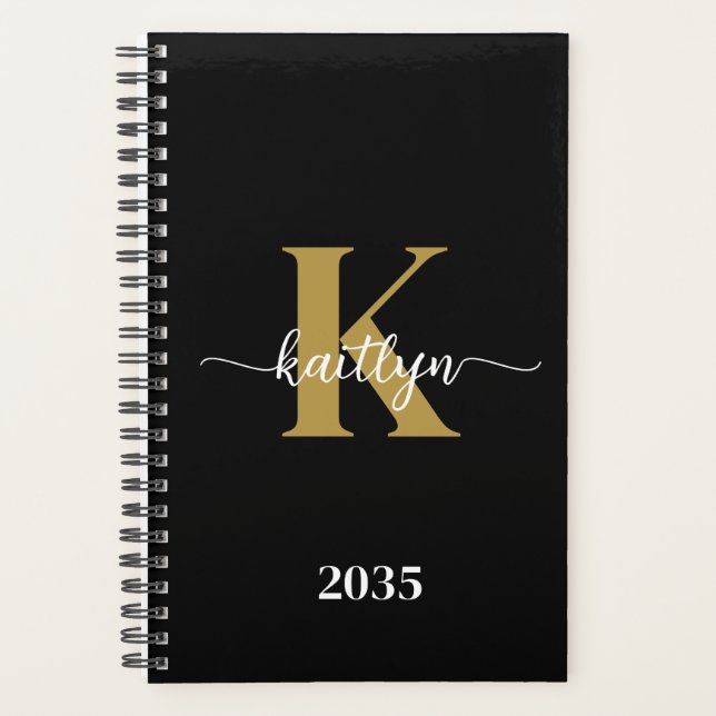 Black Gold Script Monogram Planner (Front)