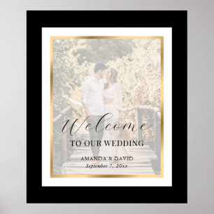 Black Gold Script Photo Wedding Welcome Sign