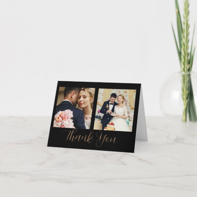 Black Gold Script Style 3 photo thank you cards (Front)