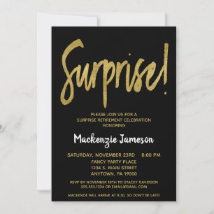 Black Gold Script Surprise Retraite Invitation