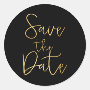 Black & Gold Script Type SAVE THE DATE Sticker