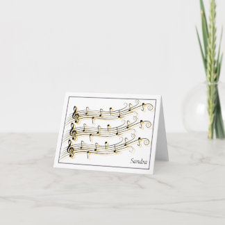 Black & Gold Scrolled Music Staffs Note Card
