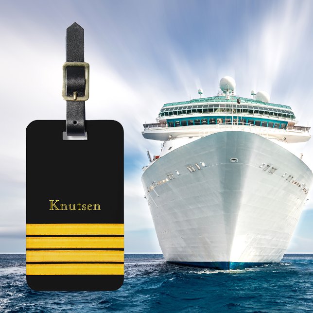 Black gold ship captain stripes luggage tag (Creator Uploaded)