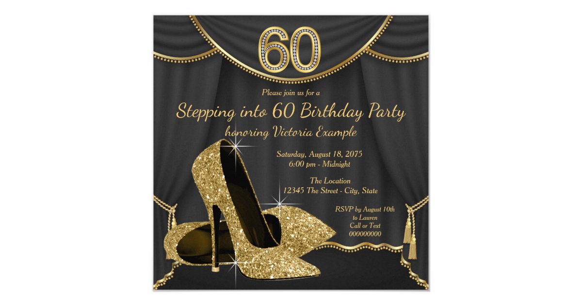 Black Gold Shoe Stepping into 60 Birthday Party Card
